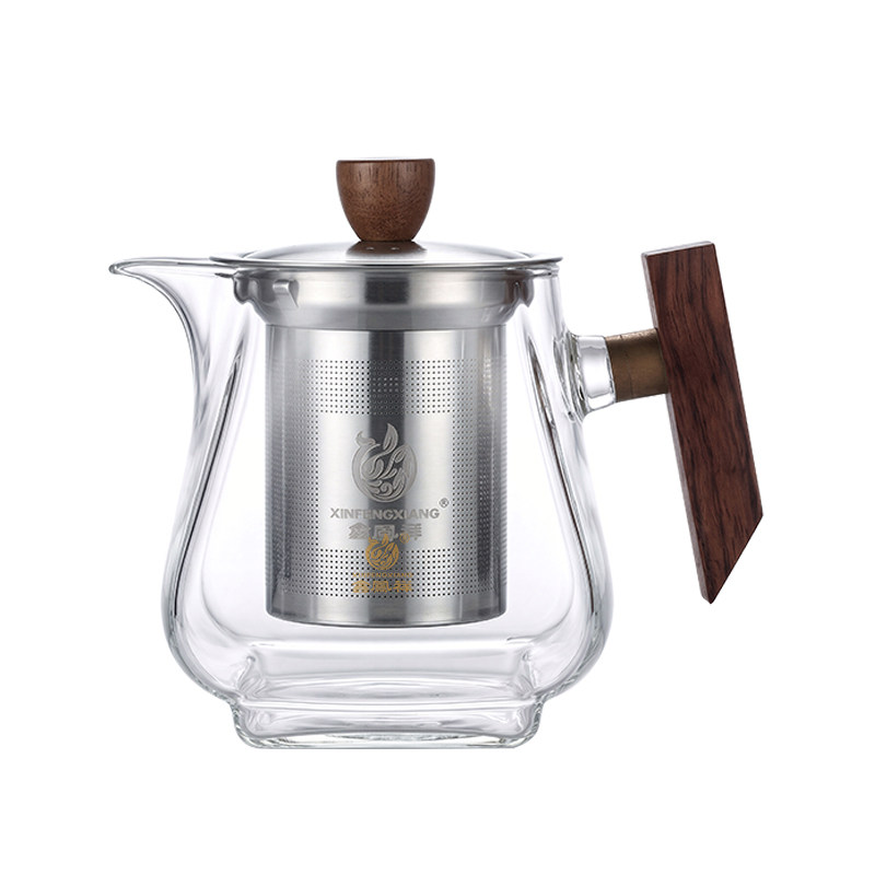 鑫凤祥木璃四方泡茶壶玻璃茶壶加厚耐热煮茶壶烧水壶木把不锈钢漏