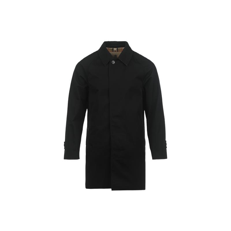 【自营】BURBERRY/博柏利男士纯色翻领系扣宽松直筒版型风衣外套