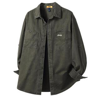 Jeep吉普工装衬衫外套男2025新款春秋季美式复古衬衣长袖夹克上衣