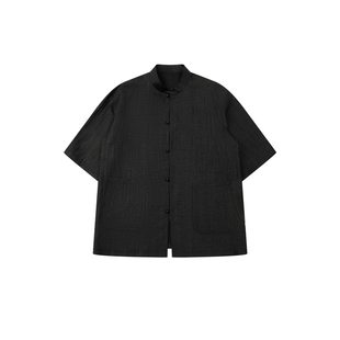 半墨新中式国风男装香云纱衬衫男士短袖夏季套装高端真丝唐装衬衣