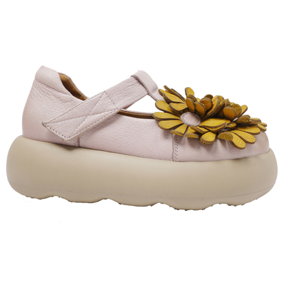 牛皮厚底花朵休闲鞋软底玛丽珍鞋