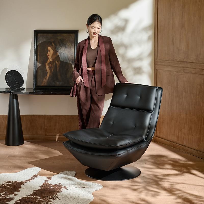 意式极简轻奢设计师沙发椅可奢沙发椅休闲真皮旋转懒人单人客厅轻