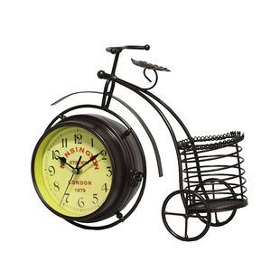 欧式创意复古自行车座钟 铁艺 座式台钟静音双面钟表田园客厅摆件