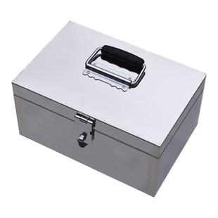 不锈钢箱子带锁加厚印章盒收纳304存钱罐票据双锁钱箱工具箱定做