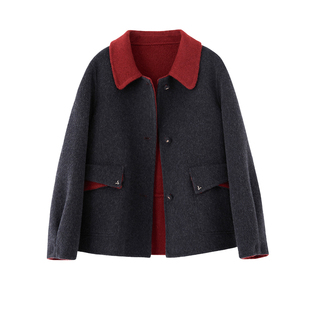 双面羊绒短款大衣小个子冬天红色喜妈妈婚宴装外套爆款新款羊毛呢