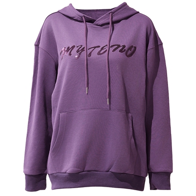 马天奴深紫连帽棉质字母卫衣
