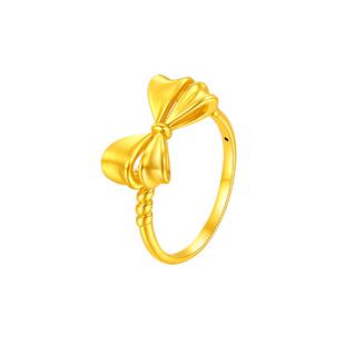 梦金园在逃公主蝴蝶结黄金戒指硬金甜心结足金指环送女友生日礼物