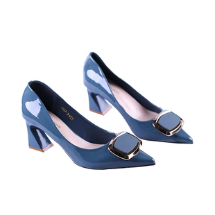 品牌断码真皮高跟鞋女粗跟2026新款百搭中跟浅口尖头网红鞋单鞋女