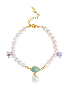 珐琅釉紫堇花朵帽子珍珠手链手串