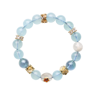 灵机麦玲玲【喜水】海蓝宝白幽灵四方有钱花手链水晶多宝手串