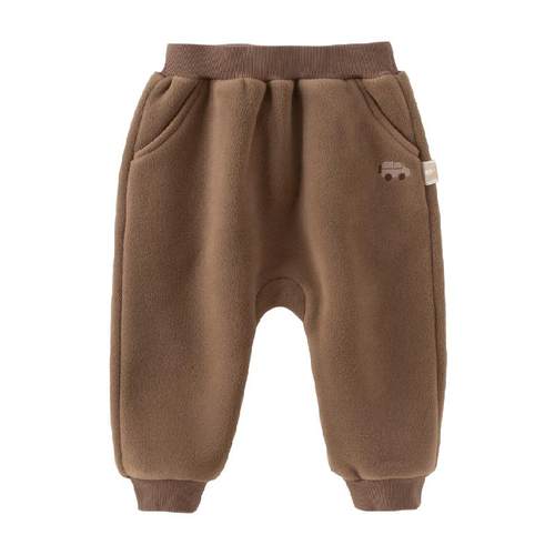 戴维贝拉儿童加绒裤子2025冬装女童男童摇粒绒针织束脚哈伦pp裤