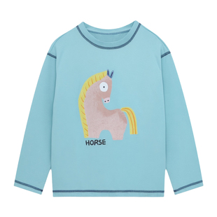 EBAER儿童印花长袖T恤2026春季新款男童撞色打底衫女童运动卫衣T