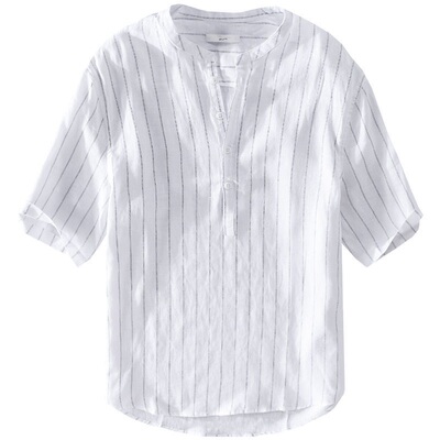 夏季休闲条纹立领短袖衬衫男日系清新透气套头衬衣t恤潮流上衣男