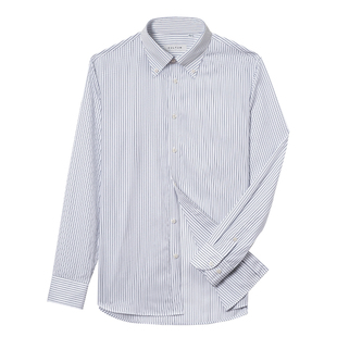 【120支双股全棉】CULTUM意式蓝白细条纹大尖纽扣领衬衫长袖男
