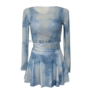 泳衣女2025新款连体裙式高级感扎染长袖罩衫两件套遮肉保守遮肚子