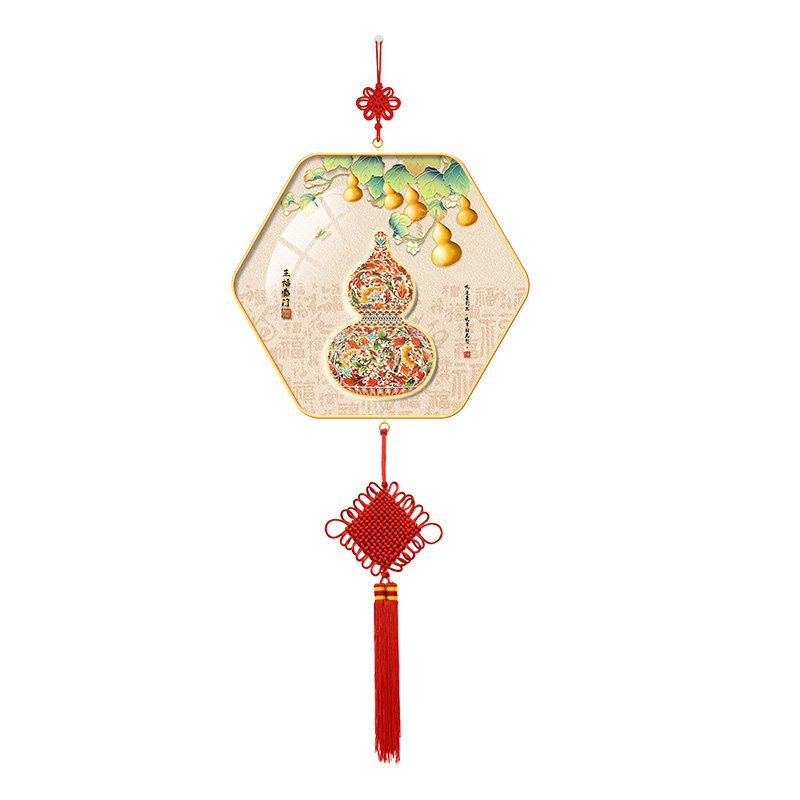 葫芦客厅餐厅挂画挂件2026年柿柿如意挂画新中式百福图中国结挂饰