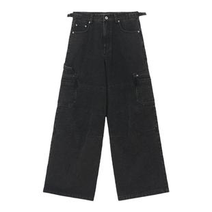 【可调节腰围】Unvesno(UN) Vintage黑牛水洗酵洗牛仔工装牛仔裤