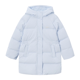 POLOWALK童装女童中长款羽绒服2025年新款秋冬中大童连帽外套保暖