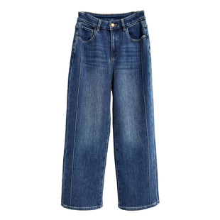 大N货！温暖笔直！加绒中高腰牛仔直筒裤女   M041889~JS