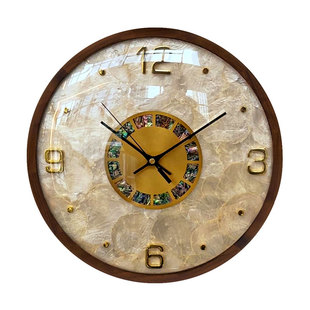 2025新款中式现代轻奢贝壳石英挂钟家用客厅挂墙大气高级感时钟表