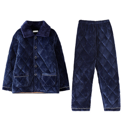 冬季保暖珊瑚绒夹棉中老年家居服