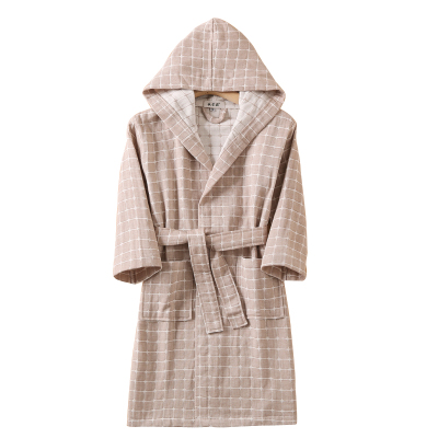 A类带帽儿童带扣纱布浴袍宝宝柔软浴巾春夏加密婴儿浴衣吸水全棉