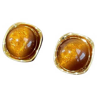 「琥珀夕阳」豹纹虎眼石复古耳夹无耳洞蚊香盘耳夹女独特耳环耳饰