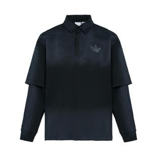 假两件纯棉百搭时尚宽松运动长袖POLO衫男装adidas阿迪达斯三叶草