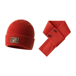 红豆儿童纯羊毛帽子围巾二件套男童女童秋冬季保暖针织帽套头帽M