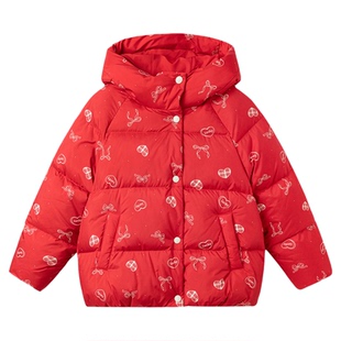 巴拉巴拉女童羽绒服新款春装红色拜年服甜美冬季印花保暖短款外套