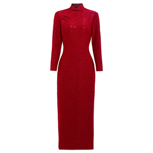 老上海改良版旗袍女秋冬季加绒加厚复古连衣裙妈妈中国风长款礼服