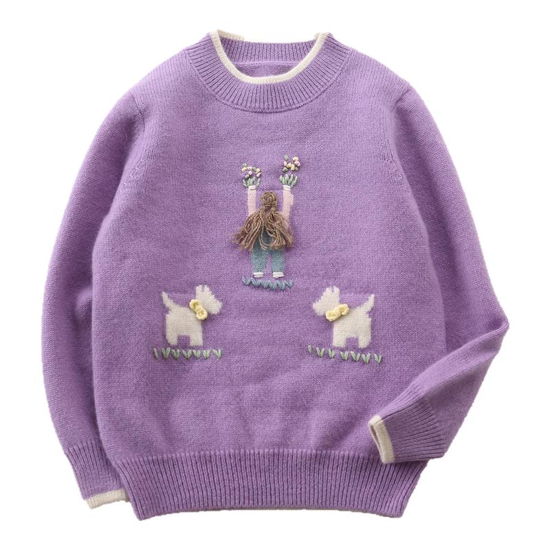 洪叶云台100%纯山羊绒衫女童毛衣秋冬新款加厚套头宝宝可爱打底衫