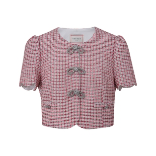 COCOON商场同款手工钻链蝴蝶结装饰粗花呢外套上衣女夏款