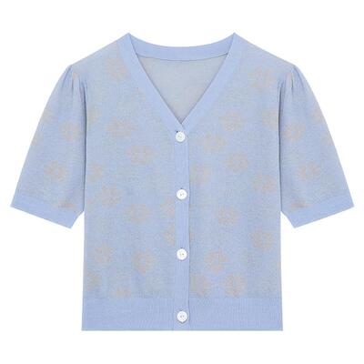 SHOKAY花苞袖提花短袖针织开衫