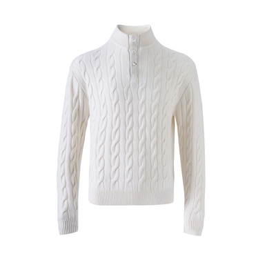 巴素兰绵羊毛老钱绞麻花立领毛衣