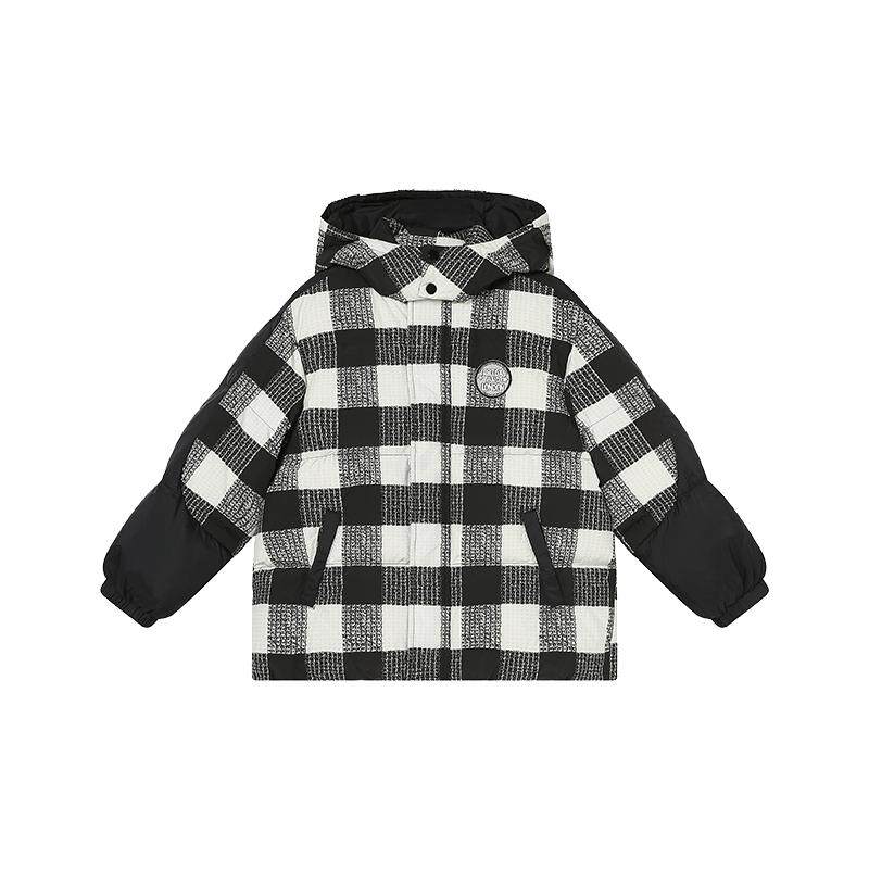 RBIGX瑞比克童装冬季新款儿童黑白印花撞色拼接保暖羽绒服
