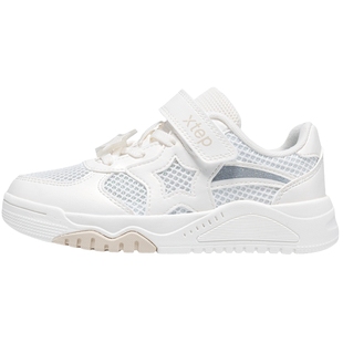 特步童鞋夏季网面透气儿童休闲鞋子女童幼小童宝宝防滑魔术贴板鞋