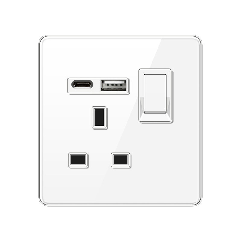 英式USB13A插座钢化玻璃面板