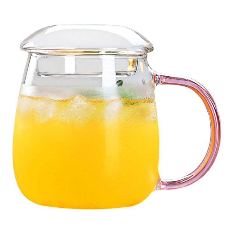 高硼硅耐热彩把玻璃水杯带盖茶杯