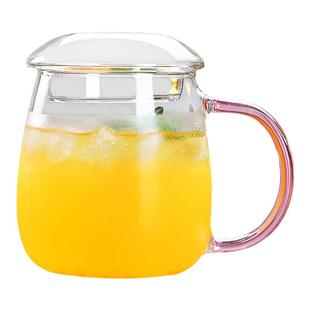 高硼硅玻璃水杯350ml家用蘑菇杯带盖男女彩把咖啡杯办公防爆茶杯