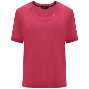 COCOBELLA质感金属LOGO短袖针织T恤女玫红色多巴胺休闲上衣TS125