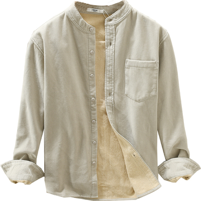 复古长袖衬衫极麻立领潮