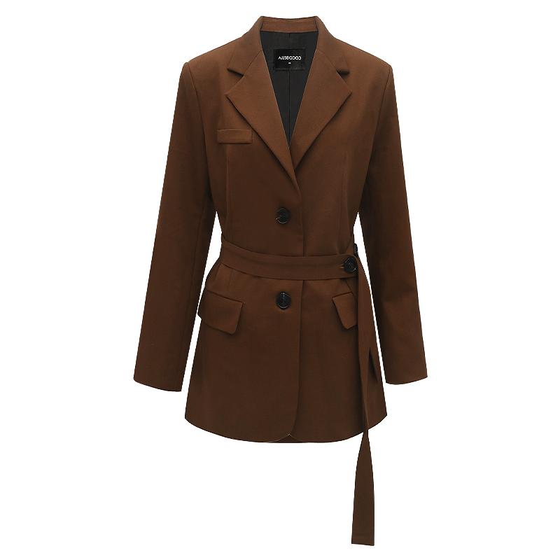 【3件5折】COCOBELLA开叉精纺西装多穿法腰带通勤西服外套SI3002