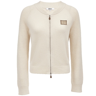 ONLY2025冬季新款含羊毛宽松插肩剪裁设计圆领开衫毛衣针织衫女