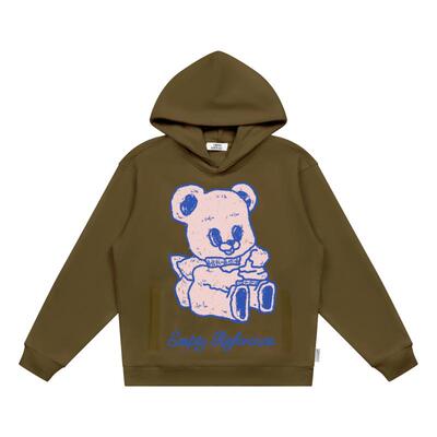 EMPTY REFERENCE美式复古原创手绘天使小熊印花连帽卫衣