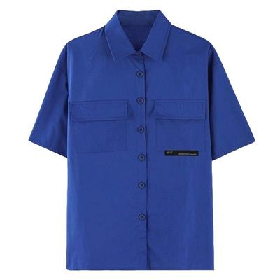 克莱因原宿宝石蓝bf风中长衬衫