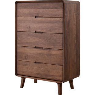 北美黑胡桃木五斗柜实木储物柜北欧客厅斗橱卧室收纳原木抽屉柜子