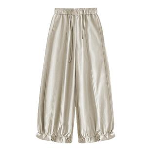 春季流行风格卡其色工装花苞裤子女款小个子大码梧桐裤休闲灯笼裤