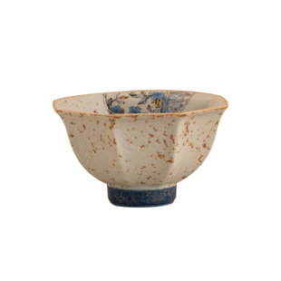 青花火石红八方杯品茗杯陶瓷功夫茶杯主人杯家用复古个人杯单杯子