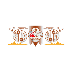 中医馆形象墙面装饰中药房养生馆文化背景墙贴3d立体望闻问切挂画